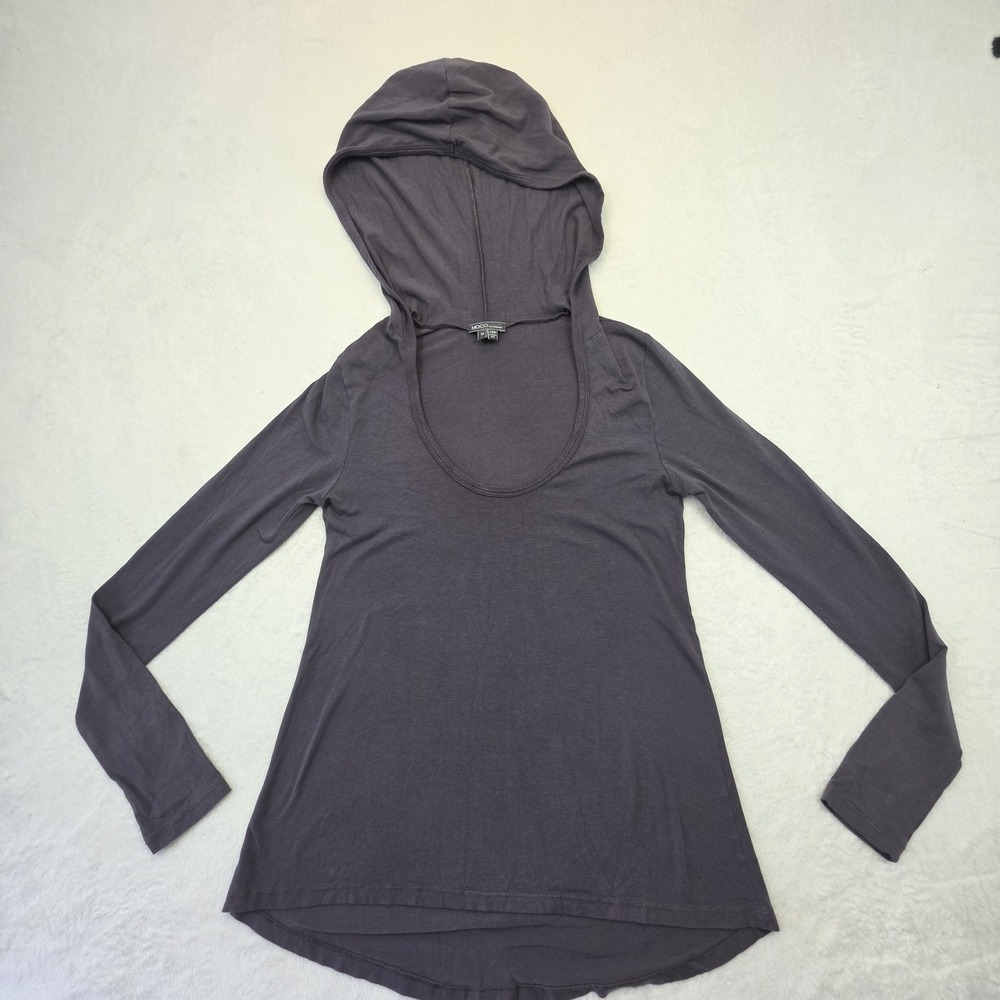 Moco Los Angeles Hooded Scoop Neck Top Women's Medium Gray Goth Boho